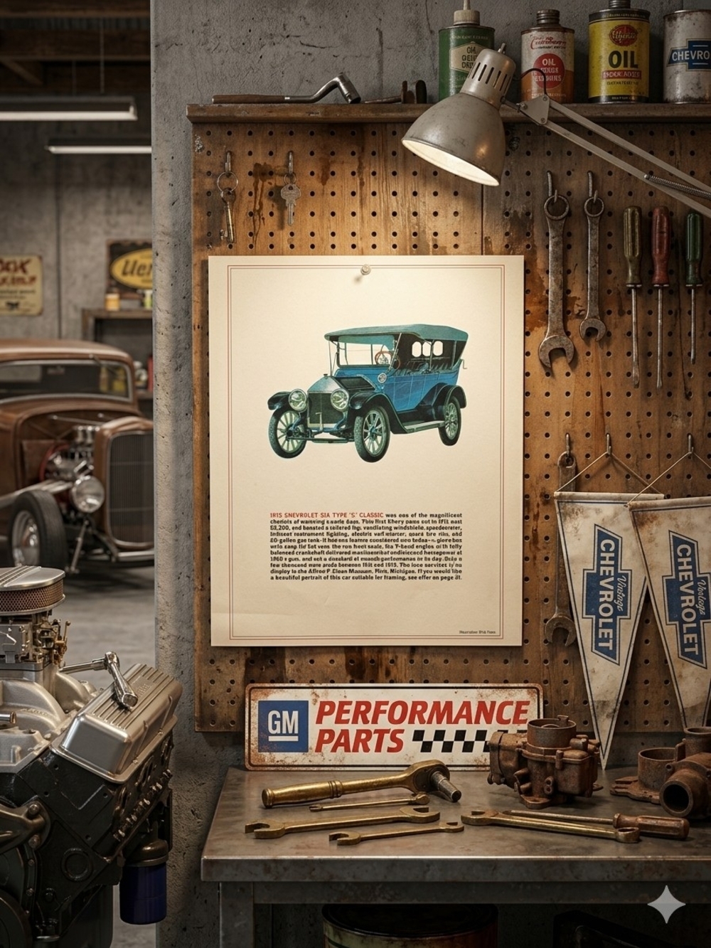 Teal Antique 1912 Chevrolet Six Type C Illustration